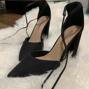 Black high heels w/ string tie ankle